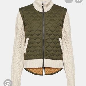 Be Olive Green Quilted Jacket with Cream Sleeves